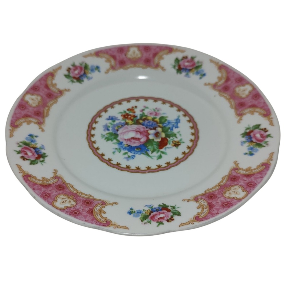 Vintage Floral Dinner Plate with Pink and White Design
